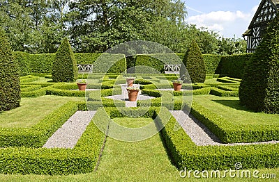 Little Moreton Hall Knot garden Stock Photo