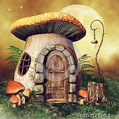 Little mushroom house with a lantern Stock Photo