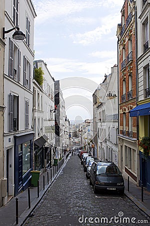 Little narrow street in Paris Editorial Stock Photo