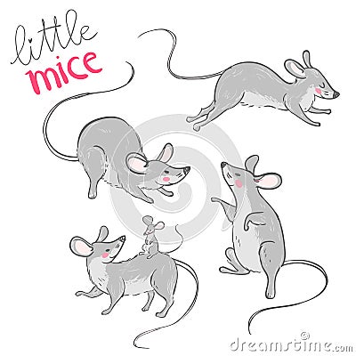 Little nice mice. Set of cute characters. Vector Illustration