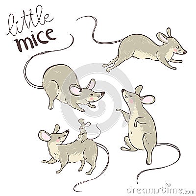 Little nice mice. Set of cute characters. Vector Illustration