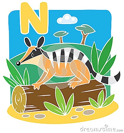 Little numbat. Alphabet N Vector Illustration