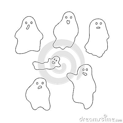 Little outline ghost with emotions vector illustration on the white background, cute spooky simple character Vector Illustration