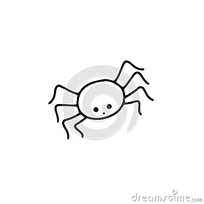 Little outline spider with emotions vector illustration on the white background, cute spooky simple character Vector Illustration
