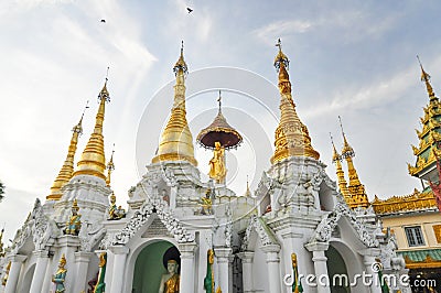 Little pagodas around Shwedagon Paya in Yangon, Myanmar Stock Photo