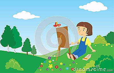 Little painter Vector Illustration