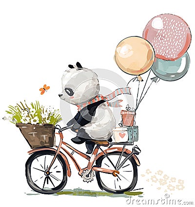 Little panda on bike Stock Photo