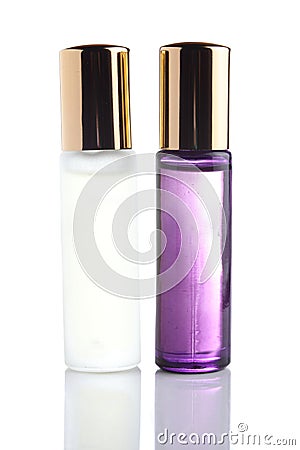 Little parfume bottle on white background Stock Photo