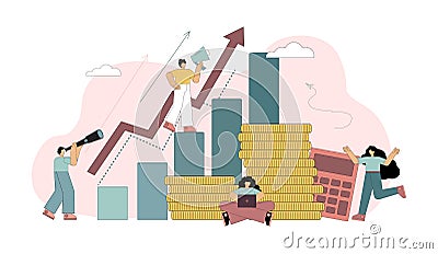 Little people plan, develop the company. The concept of success, financial growth, profit Vector Illustration