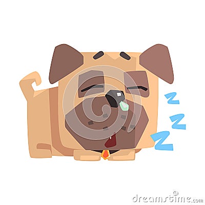 Little Pet Pug Dog Puppy With Collar Sleeping Emoji Cartoon Illustration Vector Illustration