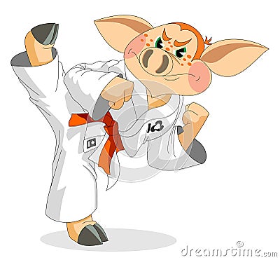 A little piglet is karate athlete Vector Illustration
