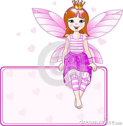 Little pink fairy place card Vector Illustration