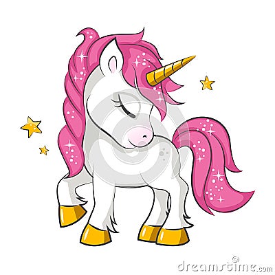 Little pink unicorn. Vector Illustration