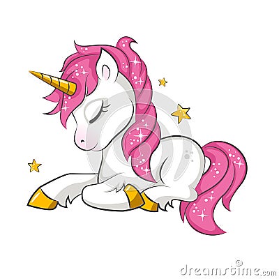 Little pink unicorn. Vector Illustration