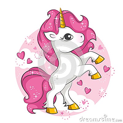 Little pink unicorn. Design for children. Vector Illustration