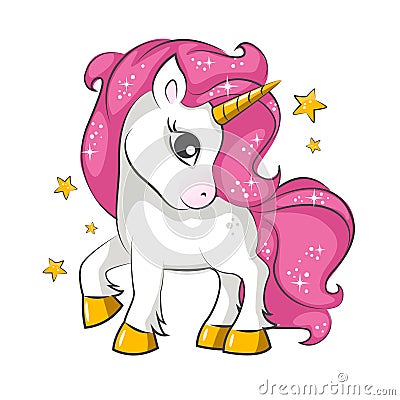 Little pink unicorn. Design for children. Vector Illustration