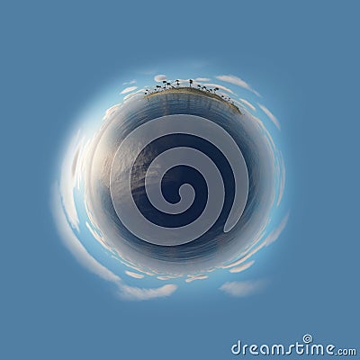 Little planet with sea and tropical island. Stock Photo