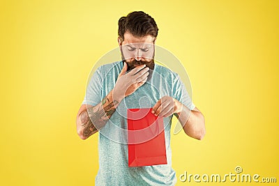 Little pleasantness. bearded man go shopping. mall for men . mature male beard with fashion purchase. interested hipster Stock Photo