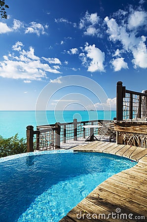 Little Pool Overlooking Caribbean Sea, Antigua Stock Photo