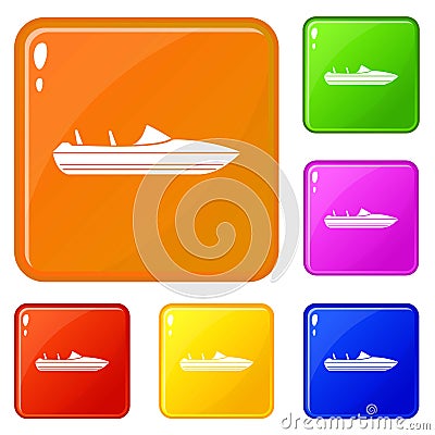 Little powerboat icons set vector color Vector Illustration