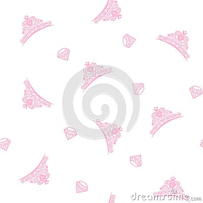 Little princess background. with Princess Pink crowns. Seamless backdrop pattern. Crown Silhouette Vector Illustration