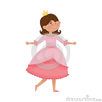 Little Princess with Black Hair Wearing Crown and Dressy Look Garment Vector Illustration Vector Illustration