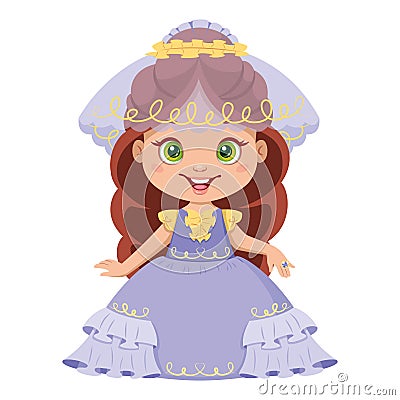 Little princess Cinderella in wedding dress. Cartoon vector illustration Vector Illustration