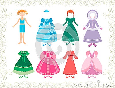 Little princess and her dresses Vector Illustration