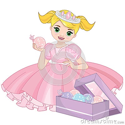 Happy young Princess holding a Christmas ball Vector Illustration