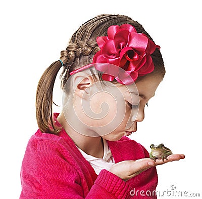 Little Princess kissing a frog Stock Photo