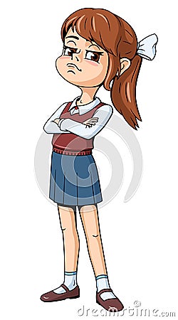 Little Proud Schoolgirl. Cartoon Character. Vector Illustration