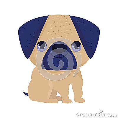 Little pug dog domestic sitting cartoon pets Vector Illustration