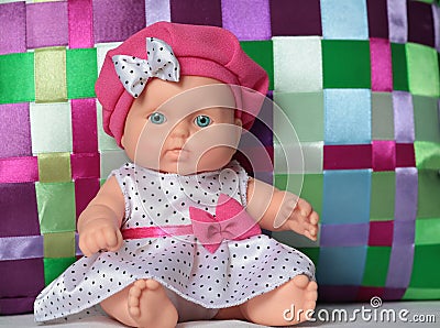 Little puppet polka dot dress Stock Photo