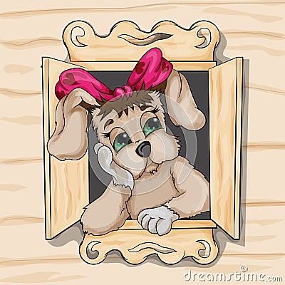 Little puppy girl missing Vector Illustration