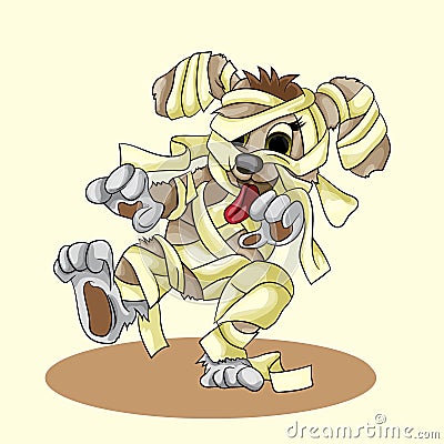 Little puppy in a mummy costume Vector Illustration