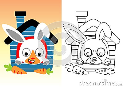 Little rabbit cartoon with carrots Vector Illustration