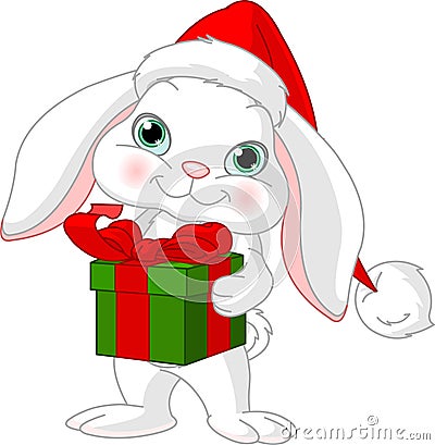 Little rabbit with Christmas gift Vector Illustration