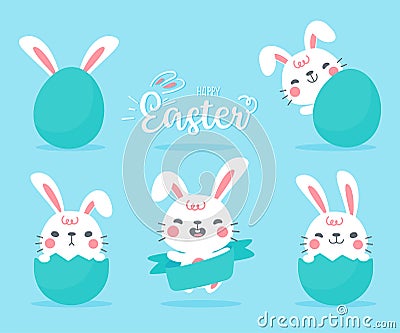 A little rabbit emerges from the hole. cartoon decorative card for children Vector Illustration