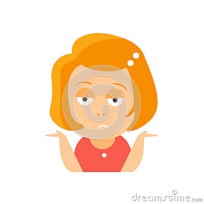 Little Red Head Girl In Red Dress Upset Flat Cartoon Character Portrait Emoji Vector Illustration Vector Illustration