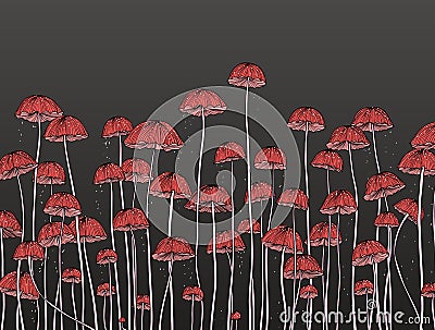 Little red Marasmius mushroom with spore falling Vector Illustration