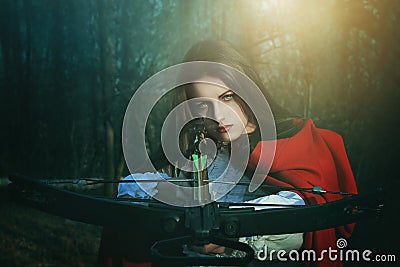 Little red riding hood dangerous hunter Stock Photo