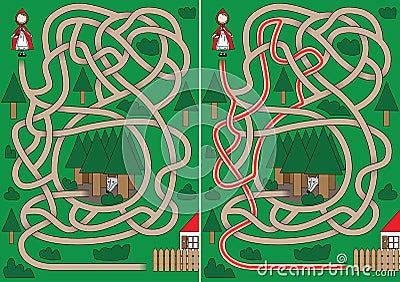 Little Red Riding Hood maze Vector Illustration