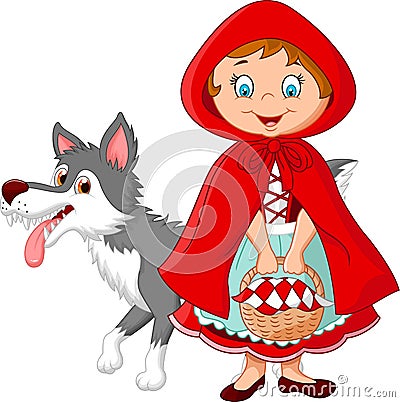 Little Red Riding Hood meeting with a wolf Vector Illustration