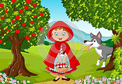 Little Red Riding Hood meeting with a wolf Vector Illustration