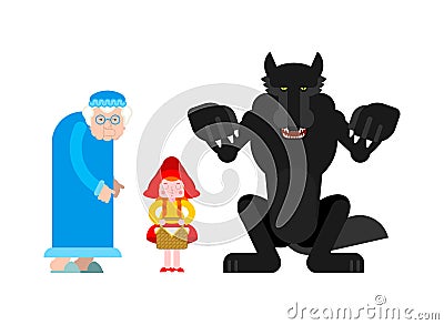 Little Red Riding Hood set. Grandmother and granddaughter. Wolf Vector Illustration