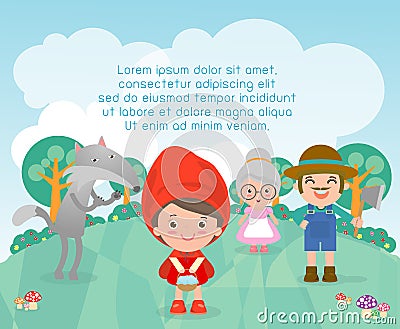 Little Red Riding Hood, Template for advertising brochure,your text ,Cute Little Red Riding Hood, Kids and frame,child and frame Vector Illustration