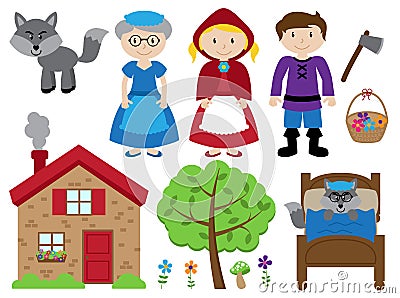 Little Red Riding Hood Themed Vector Collection Vector Illustration