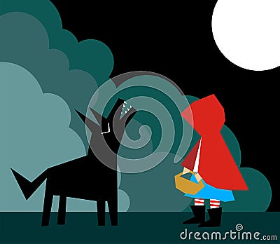 Little Red Riding Hood and the Wolf Vector Illustration