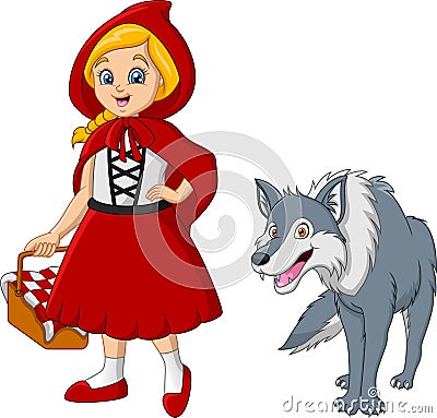 Little red riding hood with wolf Vector Illustration