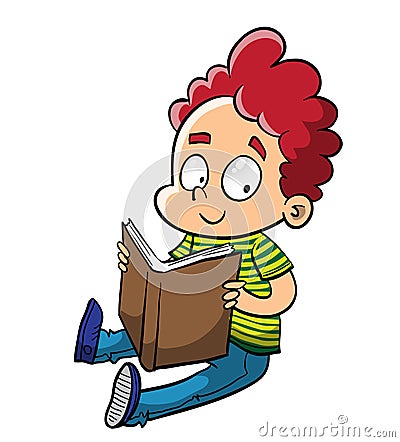 Little redhead ginger hair boy reading a book Vector Illustration